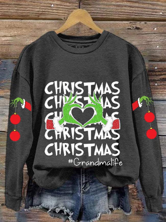 Women's Christmas Funny Green Monster Grandmalife Printed Sweatshirt