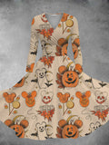 Women's Halloween Pumpkin Print Long Sleeve Maxi Dress