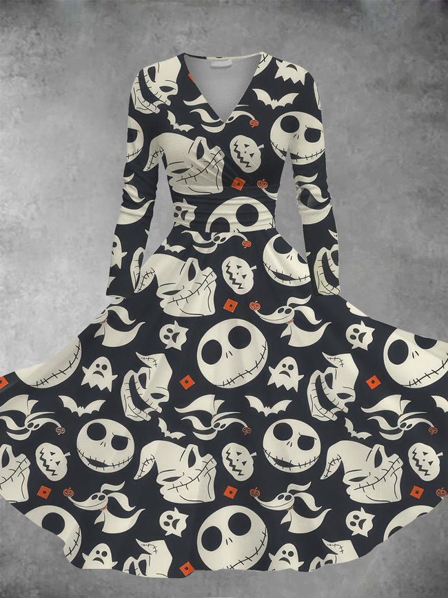 Women's Halloween Print Long Sleeve Maxi Dress