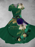 Women's Christmas Wreath Print Maxi Dress