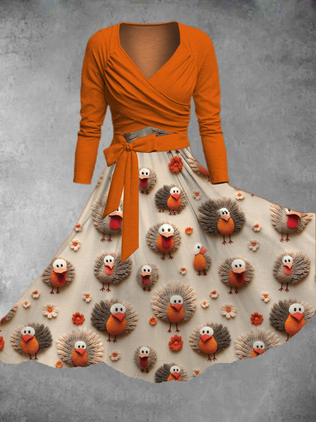 Women's Thanksgiving Turkey Print Two-Piece Dress