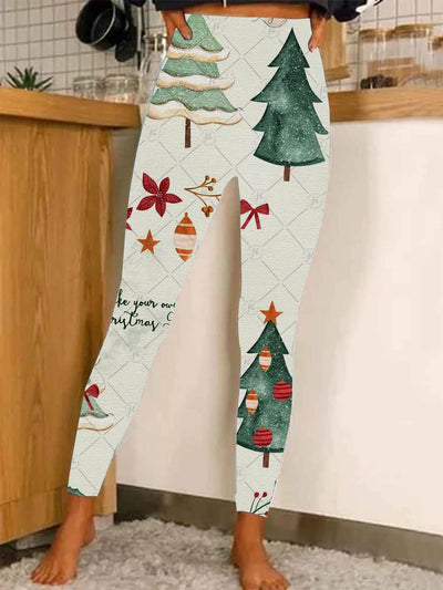 Women's Casual Watercolor Christmas Tree Printed Leggings