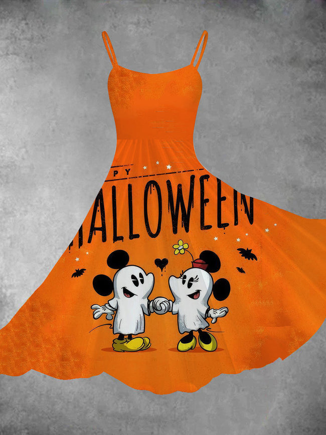 Women's Halloween Cartoon Print Two-Piece Dress