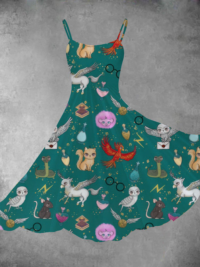 Women's Vintage Wizard Print Two-Piece Dress