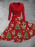 Women's Christmas Elk Print Two-Piece Dress