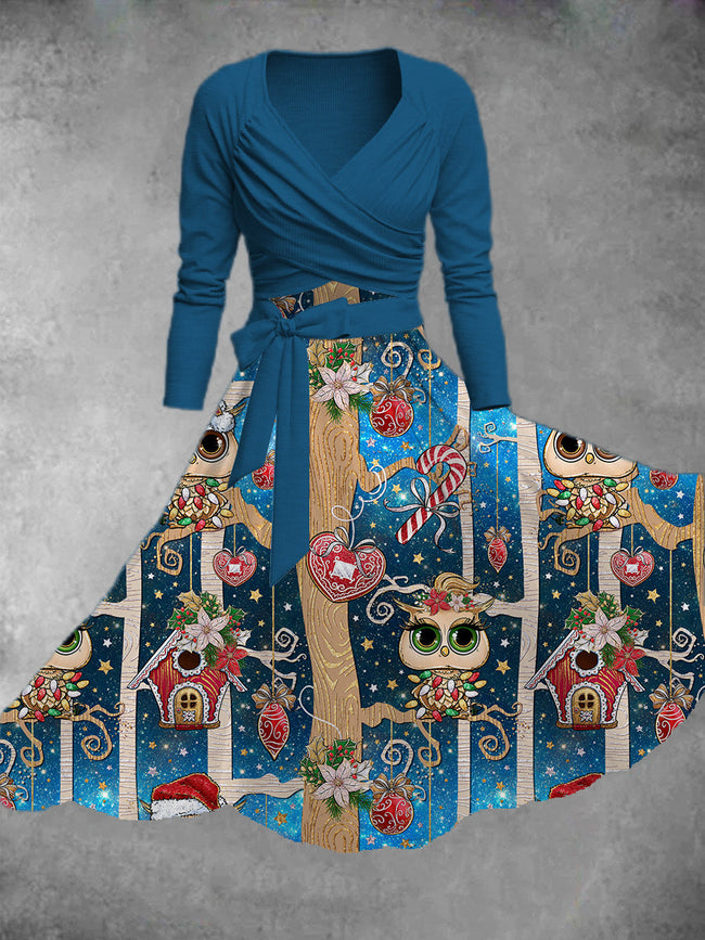 Women's Owl Print Two-Piece Dress