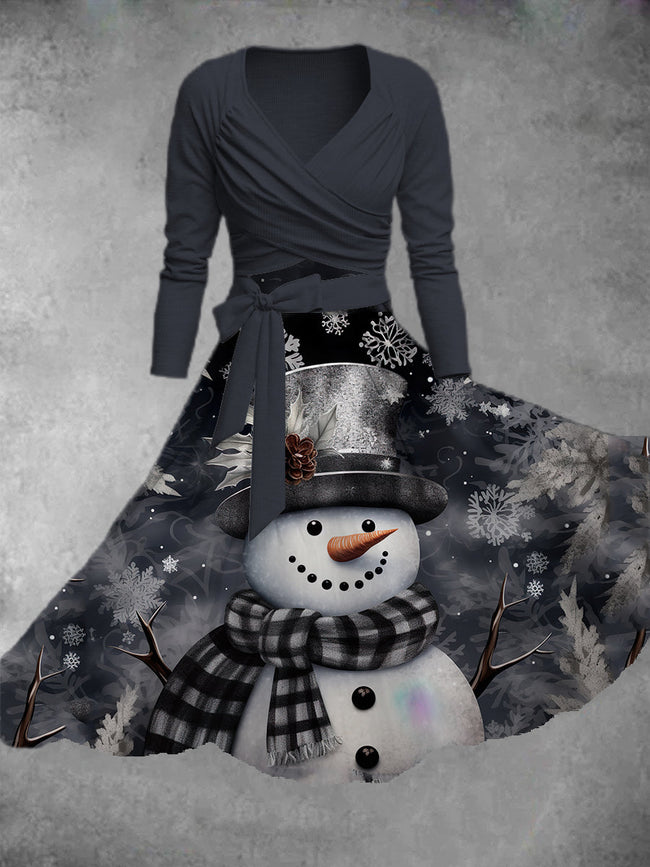 Women's Snowman Print Two-Piece Dress