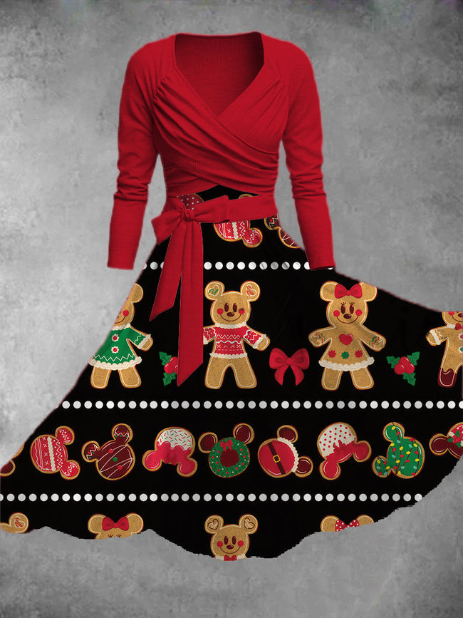 Women's Gingerbread Man Print Two Piece Dress