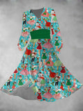Women's Vintage Christmas Girl Lantern Sleeve Maxi Dress