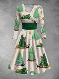 Women's Christmas Tree Print Long Sleeve Midi Dress
