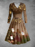 Women's Christmas Girl Print Long Sleeve Midi Dress