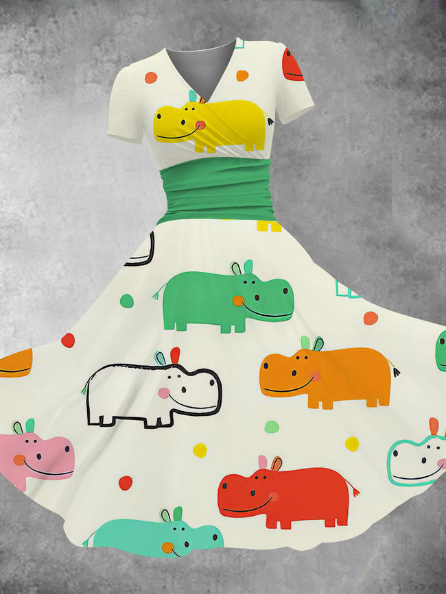 Women's Colorful Hippo Print Maxi Dress