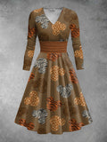 Women's Vintage Cartoon Print Long Sleeve Midi Dress