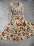 Women's Vintage Christmas Holiday Poster Print Two-Piece Dress