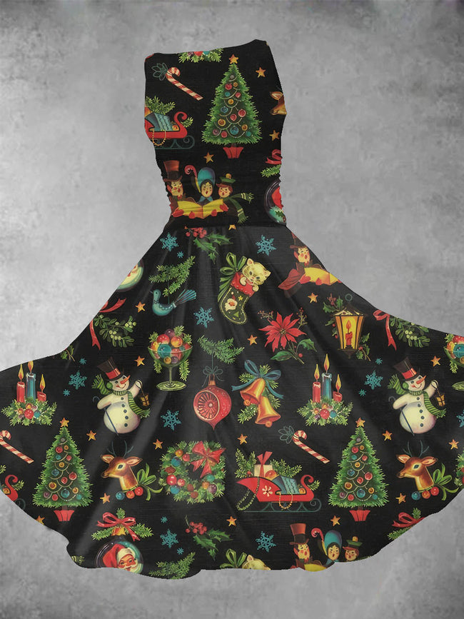 Women's Vintage Christmas Holiday Season Maxi Dress