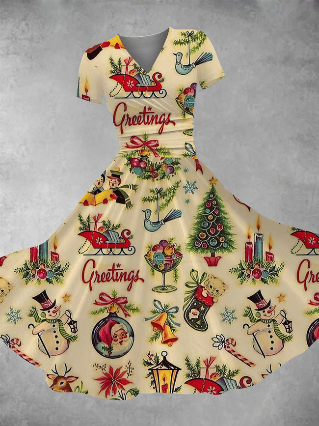Women's Vintage Christmas  Print Maxi Dress
