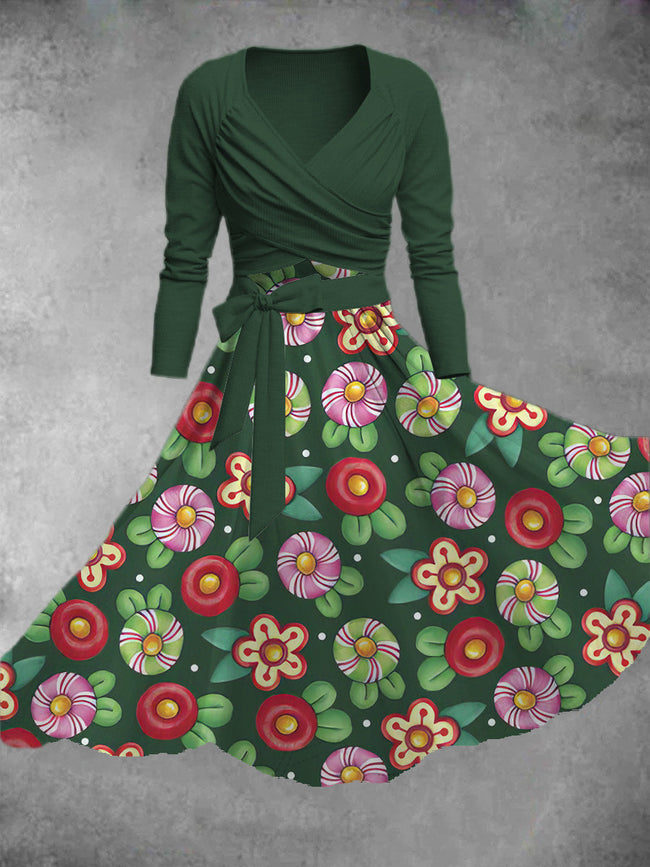 Women's Flower Print Two-Piece Dress