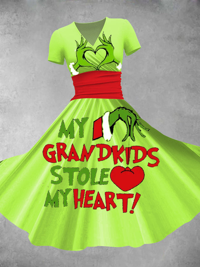 MY GRANDKIDS STOLE MY HEART Print Casual Dress