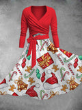 Women's Christmas Cartoon Print Two-Piece Dress