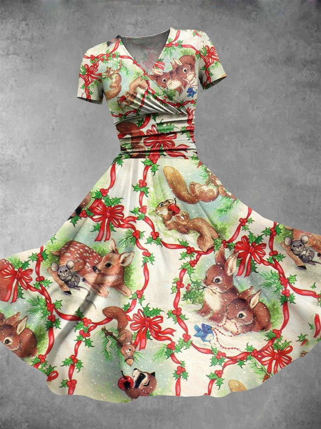 Women's Christmas Animals Print Maxi Dress