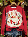 Christmas Santa & Elk Print Casual Long Sleeve Sweatshirt