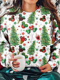 Christmas Tree Print Crew Neck Long Sleeve Sweatshirt