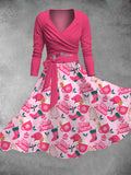 Women's Pink Christmas Print Two-Piece Dress