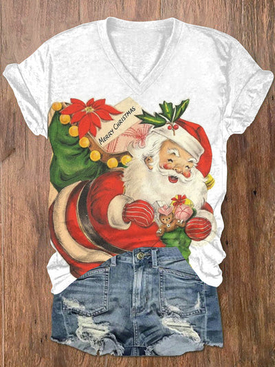 Women's Christmas Santa Print T-Shirt