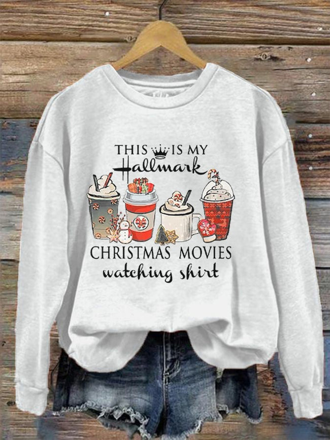 Women's This Is My Movie Watching Hallmark Christmas Print Crew Neck Sweatshirt