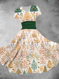 Women's Vintage Christmas Tree Print Maxi Dress