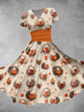 Women's Thanksgiving Turkey Print Maxi Dress