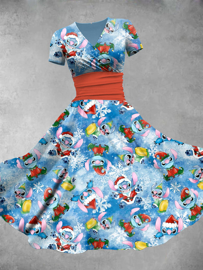 Women's Vintage Christmas Cartoon Print Maxi Dress