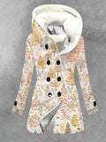 Women's Winter Vintage Leaves Print Casual Fleece Track Jacket