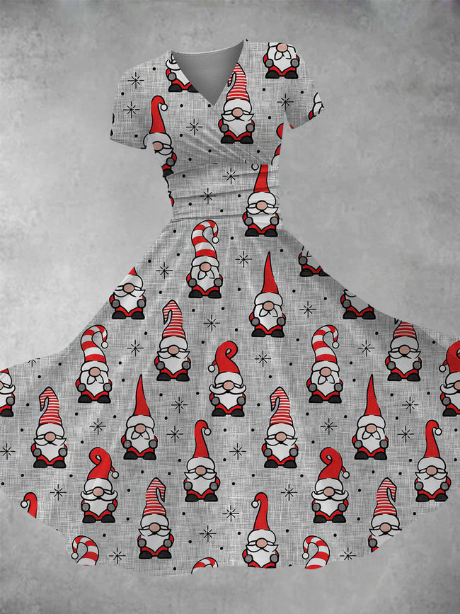 Women's Retro Christmas Christmas Gnome Print Maxi Dress