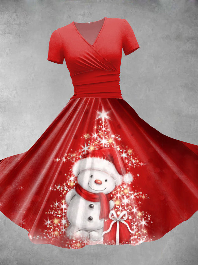 Women's Christmas Snowman Print Maxi Dress