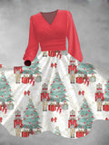Women's Christmas Tree Print Lantern Sleeve Maxi Dress