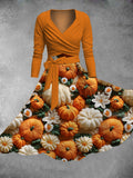 Women's Thanksgiving Pumpkin Print Two-Piece Dress