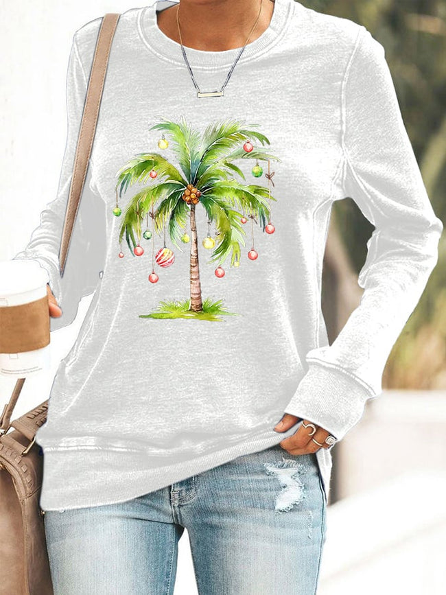 Women's Casual Christmas Palm Tree Printed Long Sleeve Sweatshirt