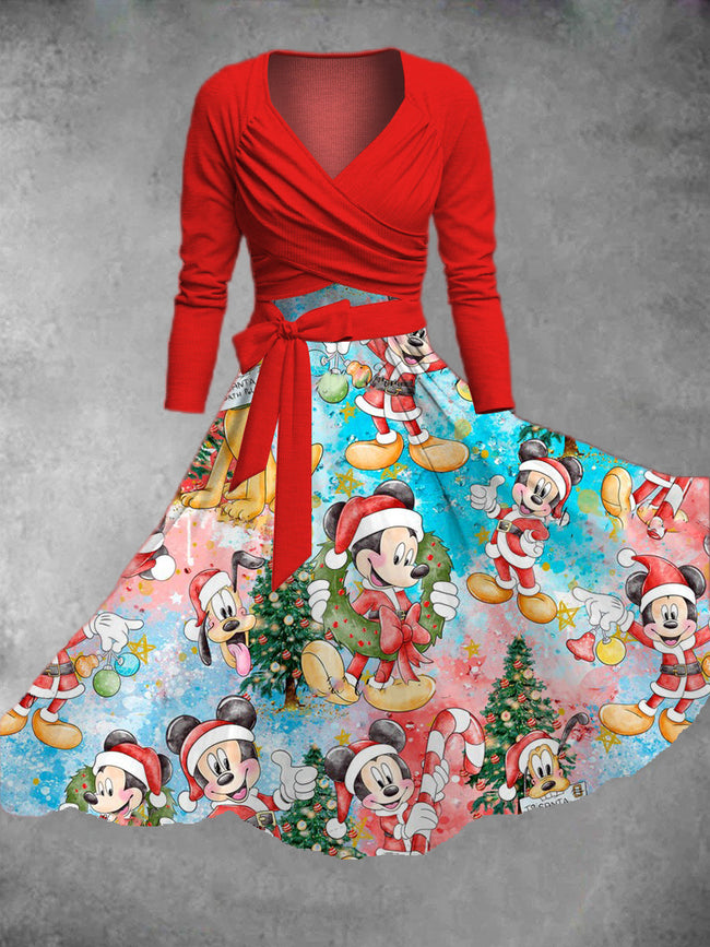 Women's Christmas Cartoon Print Two Piece Dress