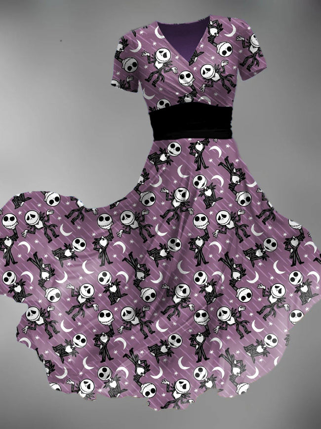 Women's Halloween Cartoon Skull Print Maxi Dress