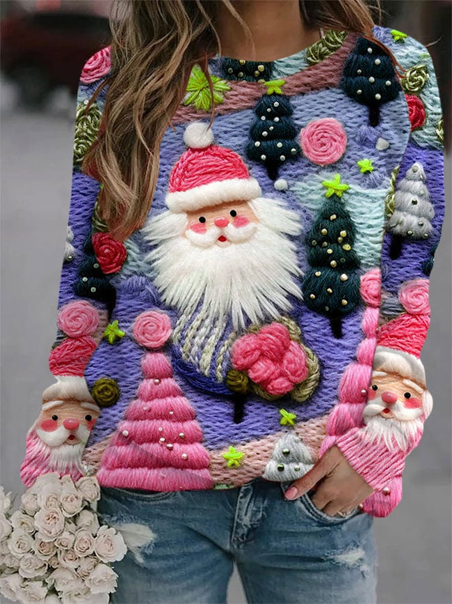 Women's Pink Santa Print Sweater Christmas Jumper
