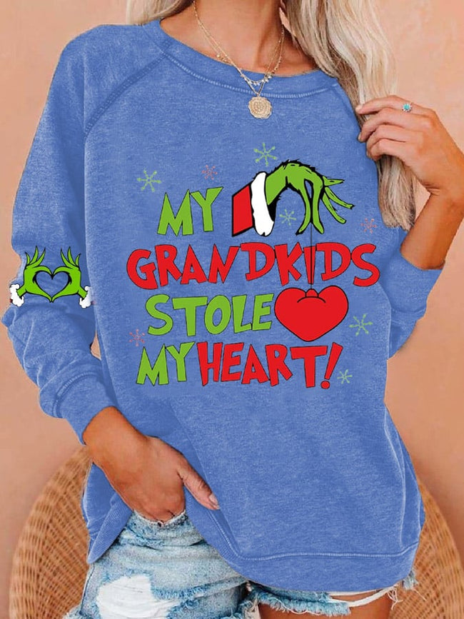 Women My Grandkids Stole My Heart Christmas Print Casual Sweatshirt