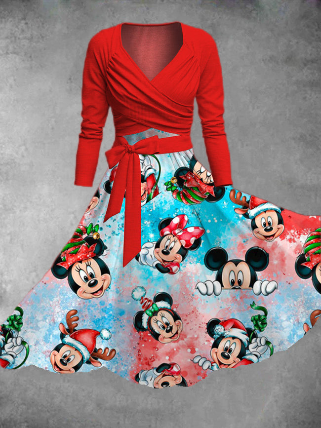 Women's Christmas Cartoon Print Two Piece Dress