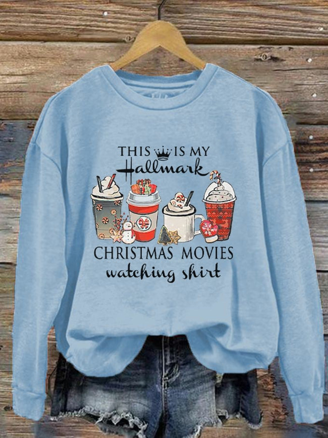 Women's This Is My Movie Watching Hallmark Christmas Print Crew Neck Sweatshirt