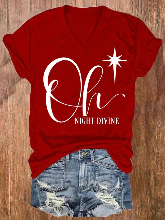 Women's Christmas Oh Night Divine Print T-Shirt