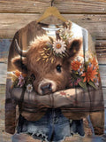 Women's Cute Baby Highland Cow Print Sweatshirt