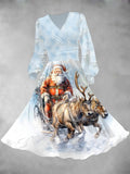 Women's Santa Clause Lantern Sleeve Maxi Dress