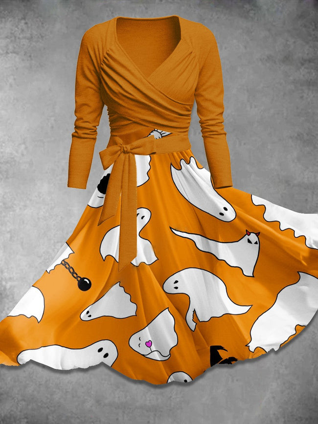 Women's   Halloween Ghost Print Two Piece Dress