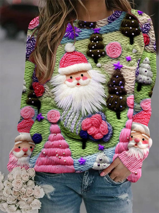 Women's Pink Santa Print Sweater Christmas Jumper