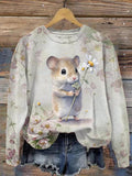 Women's Funny Mouse Floral Print Top